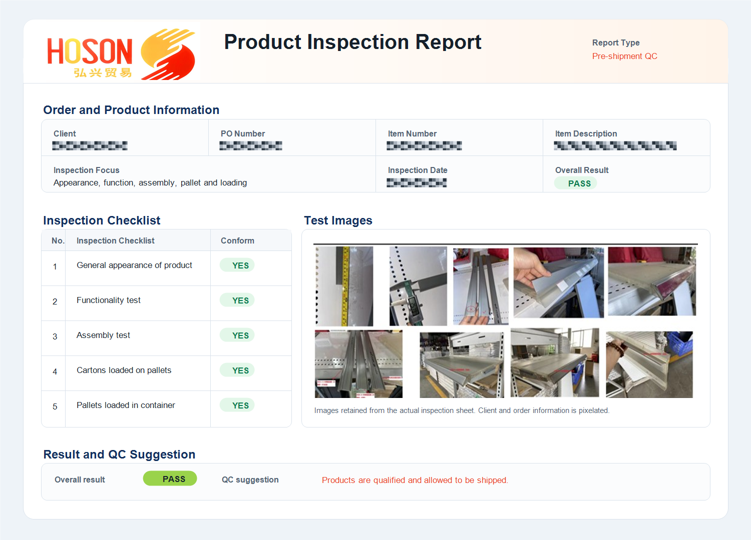 HOSON QC inspection report